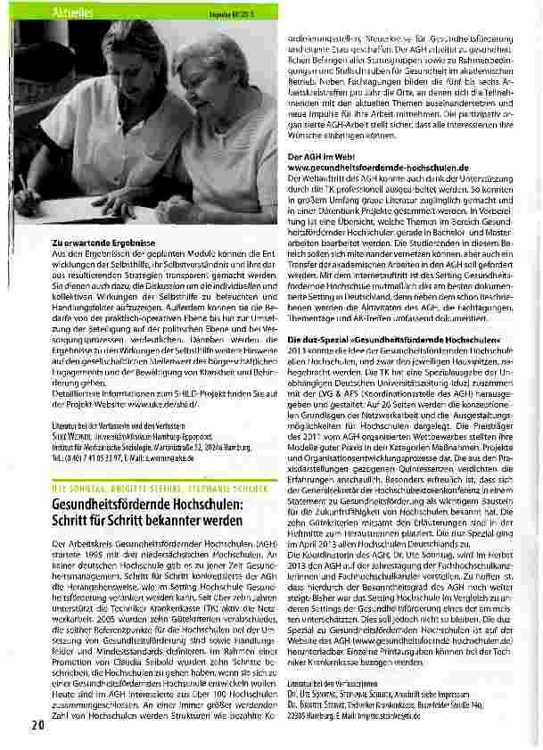 Vorschauseite 1: Gesundheitsfördernde Hochschulen: Schritt für Schritt bekannter werden