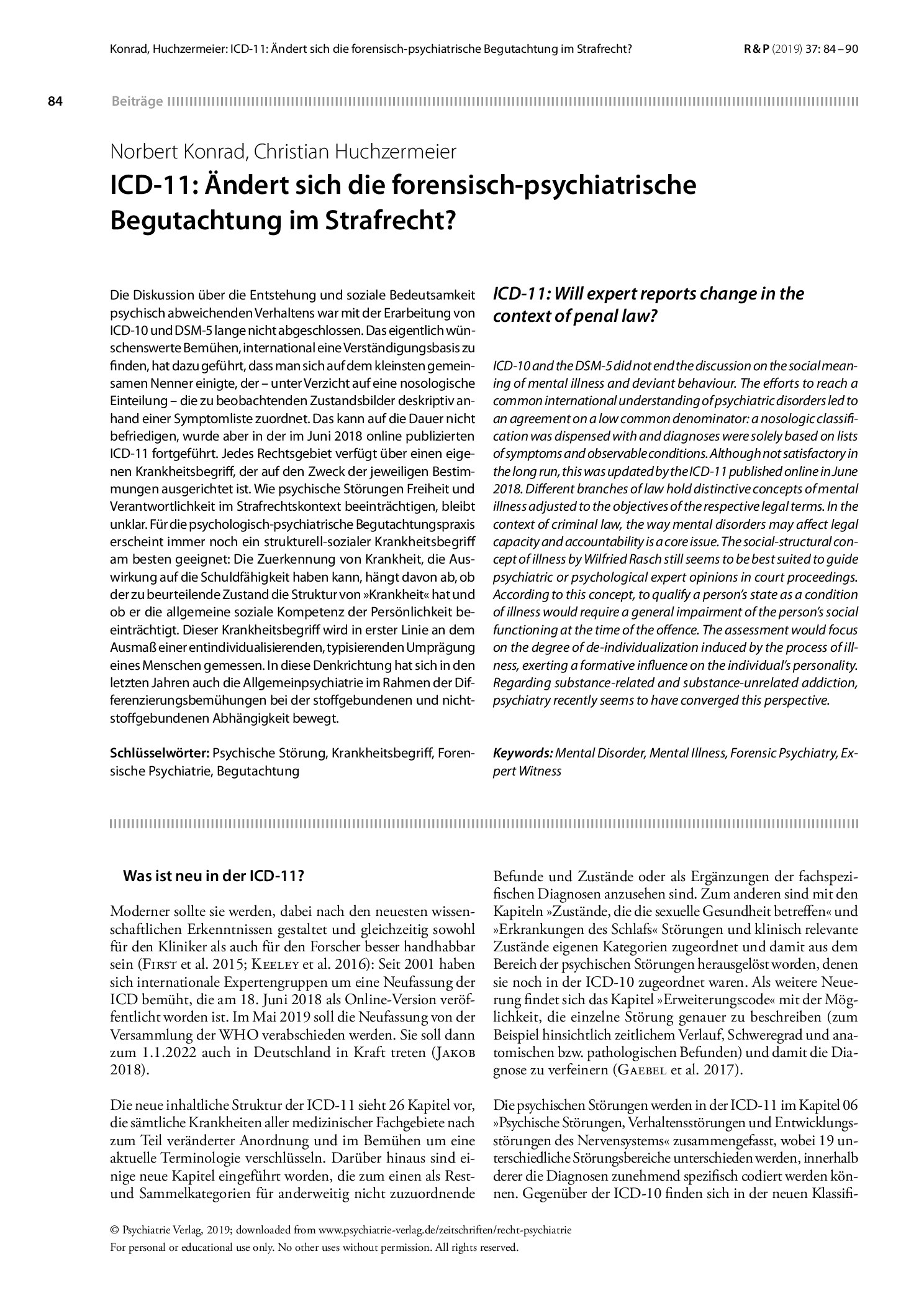 Vorschauseite 1: ICD-11: Ändert sich die forensisch-psychiatrische Begutachtung im Strafrecht?