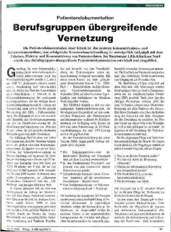 Vorschauseite 1: Patientendokumentation: Berufsgruppen übergreifende Vernetzung