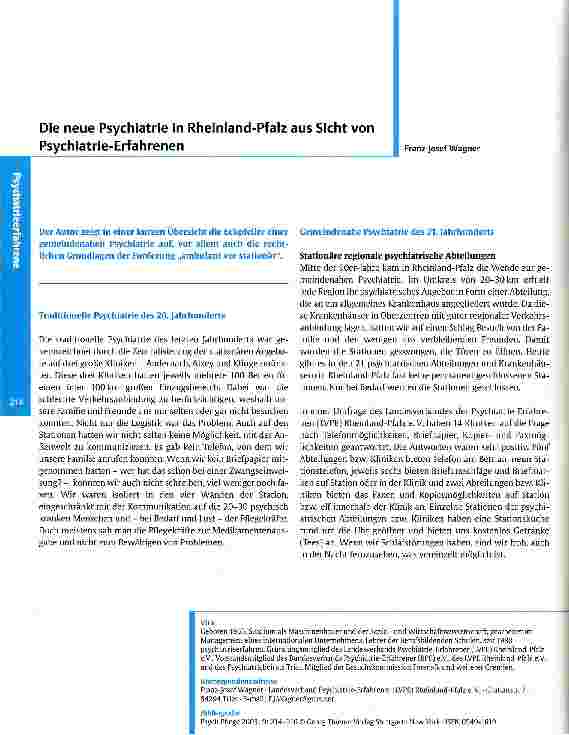 Vorschauseite 1: Die neue Psychiatrie in Rheinland-Pfalz aus Sicht von Psychiatrie-Erfahrenen