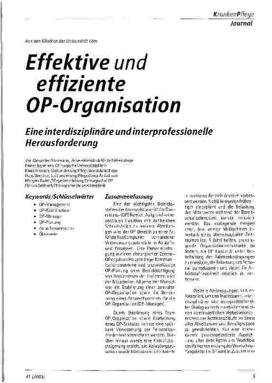 Vorschauseite 1: Effektive und effiziente OP-Organisation Eine interdisziplinäre und interprofessionelle Herausforderung