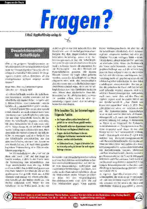 Vorschauseite 1: Desinfektionsmittel für Schallköpfe