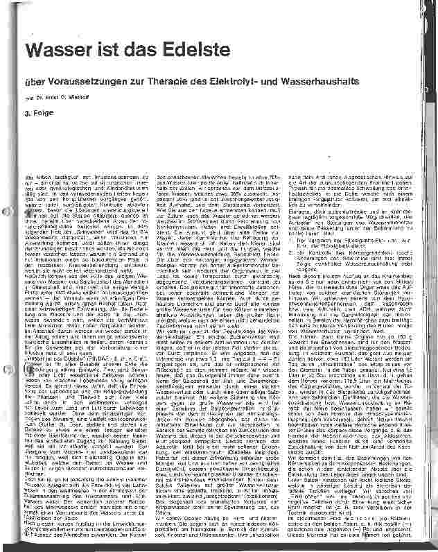 Vorschauseite 1: Wasser ist das Edelste 3. Folge: Über Voraussetzungen zur Therapie des Elektrolytund Wasserhaushaltes