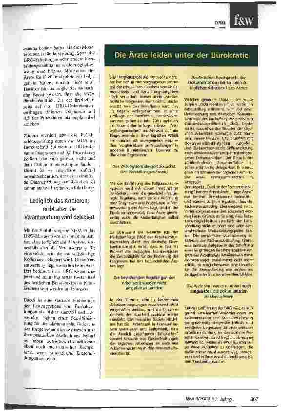 Vorschauseite 4: Der Dokumentationsassistent macht sich rasch bezahlt und entlastet den Arzt Die Optimierung des DRG-Dokumentationsund Datenmanagements in den Kliniken des Main-Taunus-Kreises