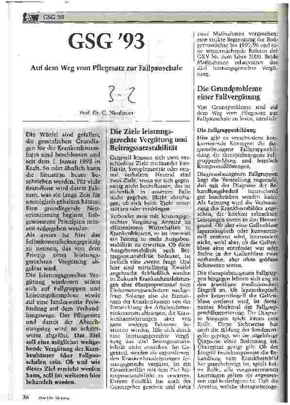 Vorschauseite 1: GSG 1993 Auf dem Weg vom Pflegesatz zur Fallpauschale