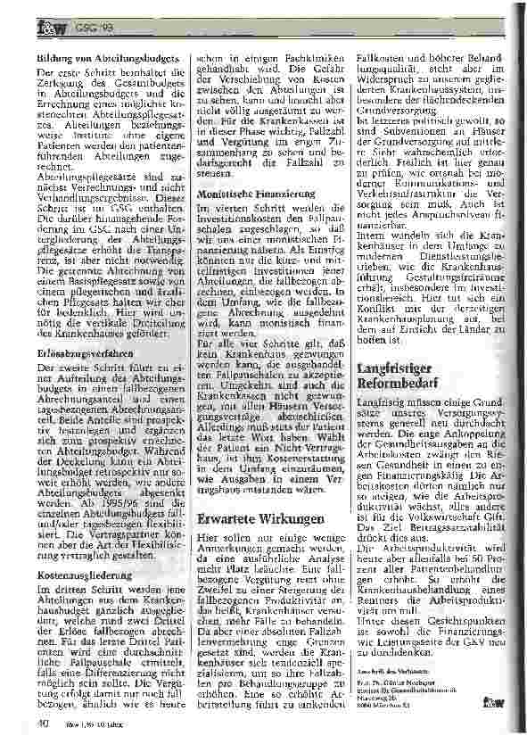 Vorschauseite 3: GSG 1993 Auf dem Weg vom Pflegesatz zur Fallpauschale