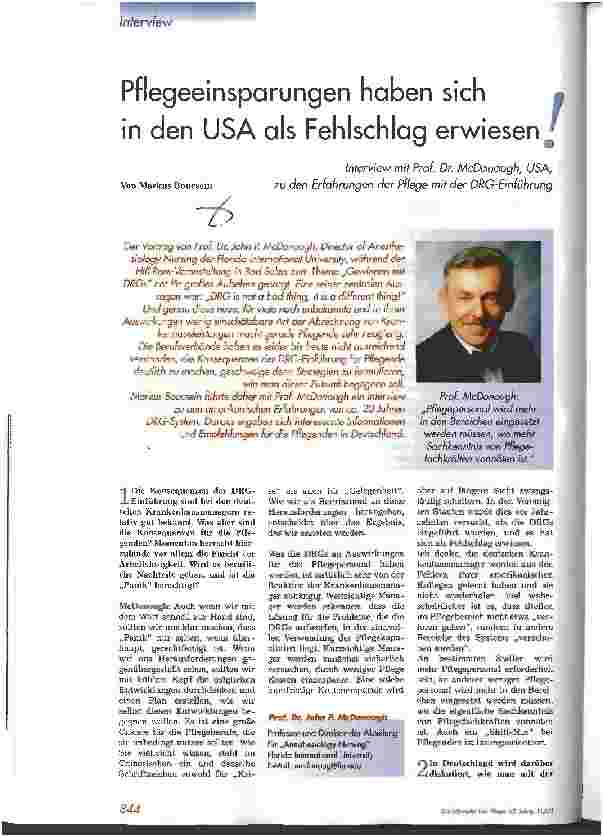 Vorschauseite 1: Pflegeeinsparungen haben sich in den USA als Fehlschlag erwiesen!