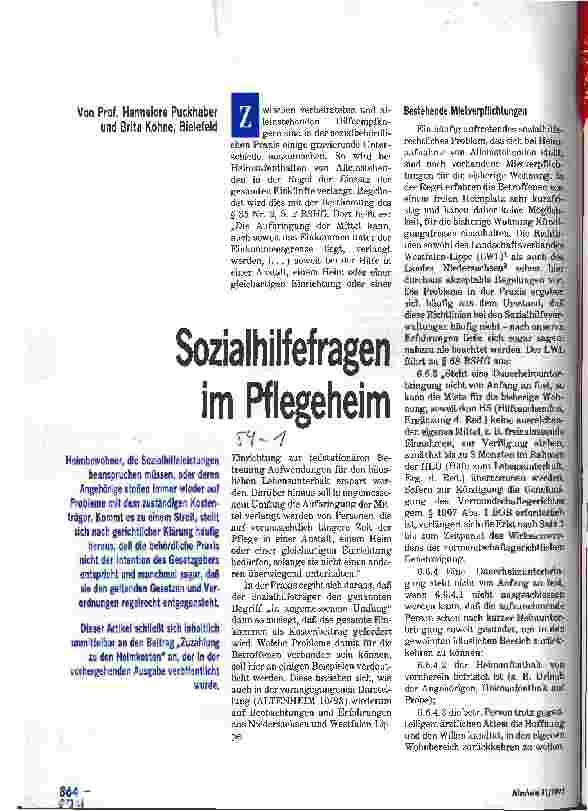 Vorschauseite 1: Sozialhilfefragen im Pflegeheim