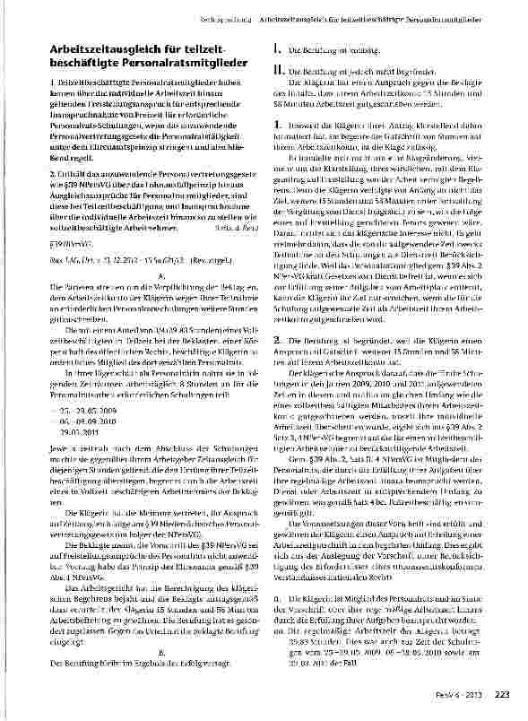Vorschauseite 1: Arbeitszeitausgleich für teilzeitbeschäftigte Personalratsmitglieder