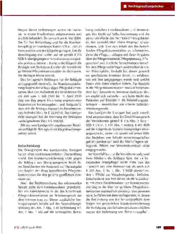 Vorschauseite 2: Anspruch der Krankenkasse auf Einsicht in die Dokumentation verstorbener Pfleseheimbewohner