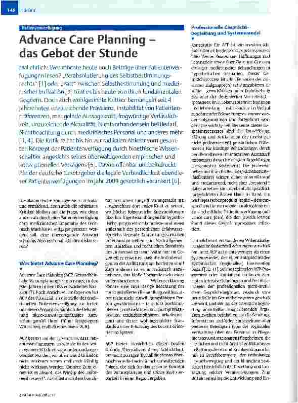 Vorschauseite 1: Advance Care Planning -das Gebot der Stunde