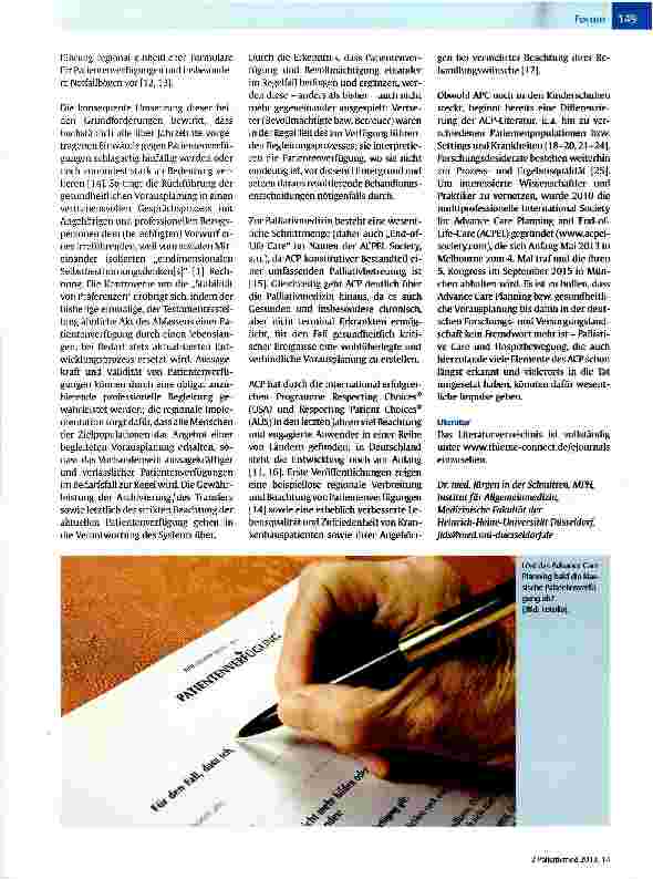 Vorschauseite 2: Advance Care Planning -das Gebot der Stunde