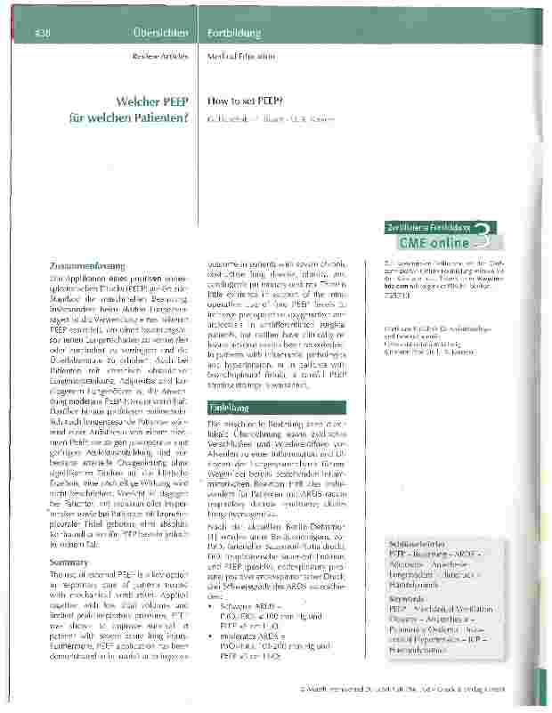 Vorschauseite 1: Welcher PEEP für welchen Patienten?