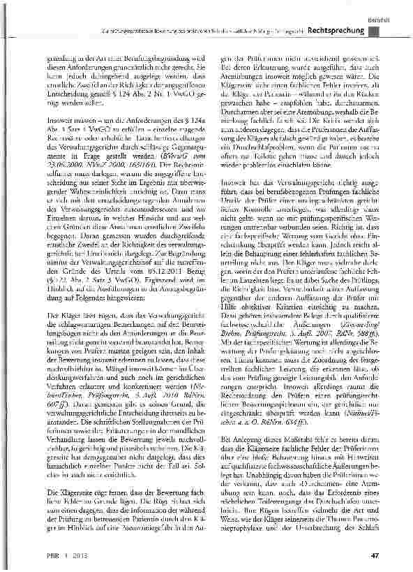 Vorschauseite 2: Zur prüfungsspezifischen Bewertung des praktischen Teils der staatlichen Prüfung - Prüfungsrecht KrPflG § 3 Abs. 1 Satz 3, Abs. 2 Nr. 3; KrPflAPrV § 2
