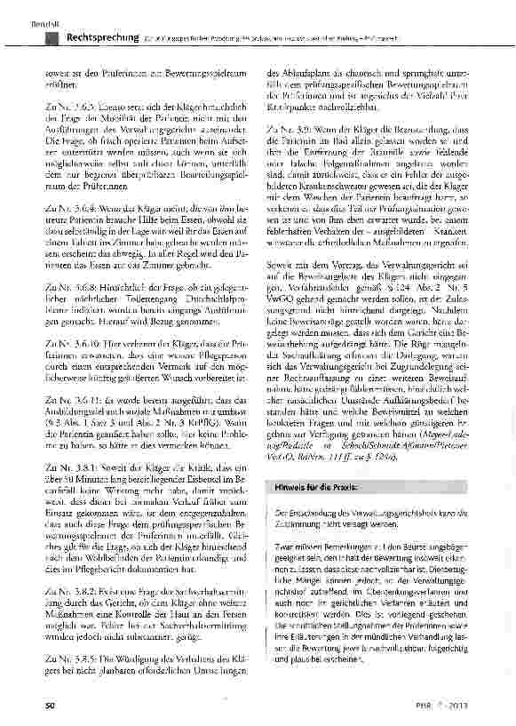 Vorschauseite 5: Zur prüfungsspezifischen Bewertung des praktischen Teils der staatlichen Prüfung - Prüfungsrecht KrPflG § 3 Abs. 1 Satz 3, Abs. 2 Nr. 3; KrPflAPrV § 2