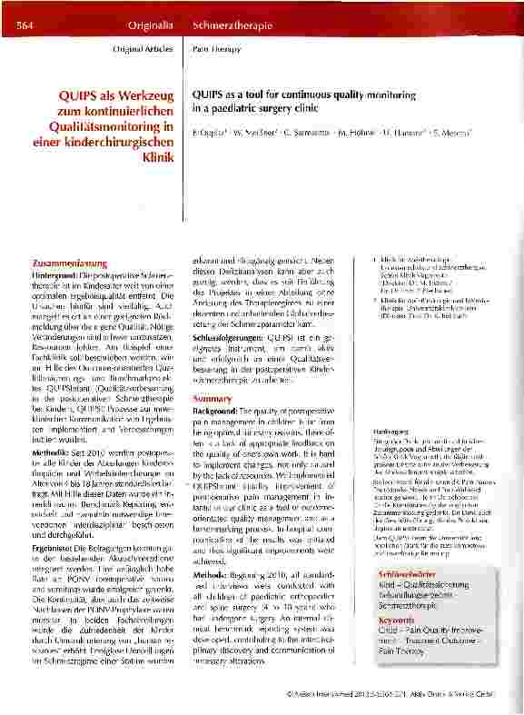 Vorschauseite 1: QUIPS als Werkzeug zum kontinuierlichen Qualitätsmonitoring in einer kinderchirurgischenKlinik