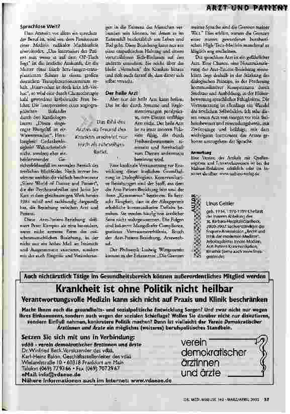 Vorschauseite 4: Plädoyer für einen Neuen Arzt
