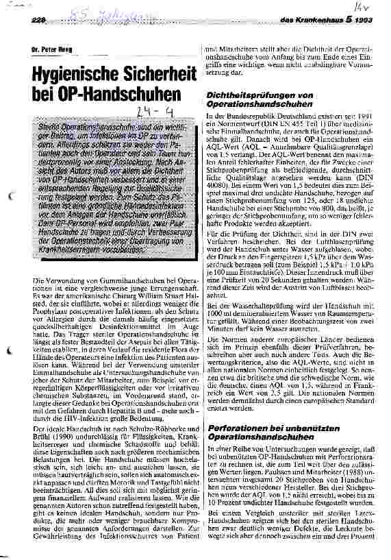Vorschauseite 1: Hygienische Sicherheit bei OP-Handschuhen