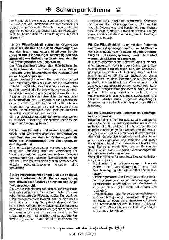 Vorschauseite 4: Expertenstandard Entlassungsmanagement: Geplante und koordinierte Entlassung, U. Höhmann Eine Zusammenfassung