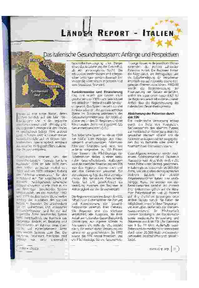 Vorschauseite 1: Länder Report Italien. Das italienische Gesundheitssystem
