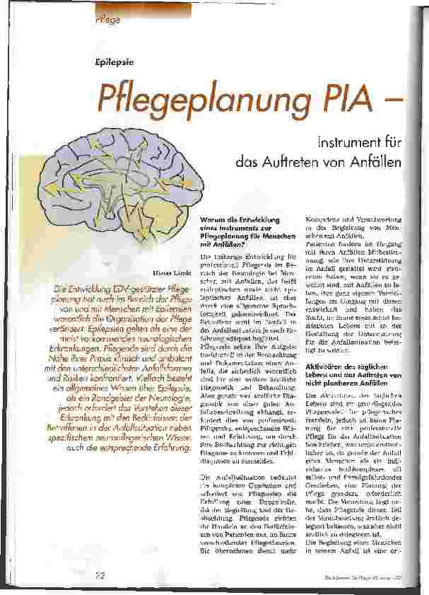 Vorschauseite 1: Pflegeplanung PIA - Instrument für das Auftreten von Anfällen