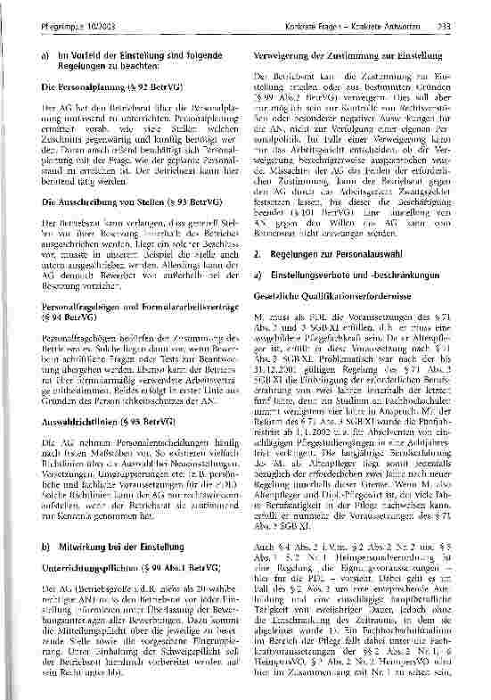 Vorschauseite 5: Wissenswertes zum Zustandekommen eines Arbeitsverhältnisses Eine Checkliste zu Rechtsfragen bei der Einstellung von Personal und zu Inhalten des Arbeitsvertrages im Bereich des Pf…