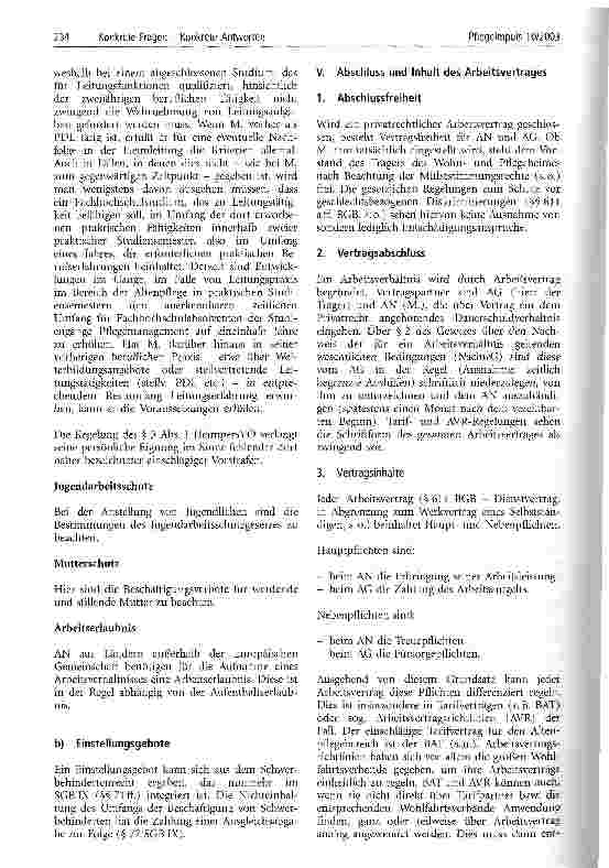 Vorschauseite 6: Wissenswertes zum Zustandekommen eines Arbeitsverhältnisses Eine Checkliste zu Rechtsfragen bei der Einstellung von Personal und zu Inhalten des Arbeitsvertrages im Bereich des Pf…