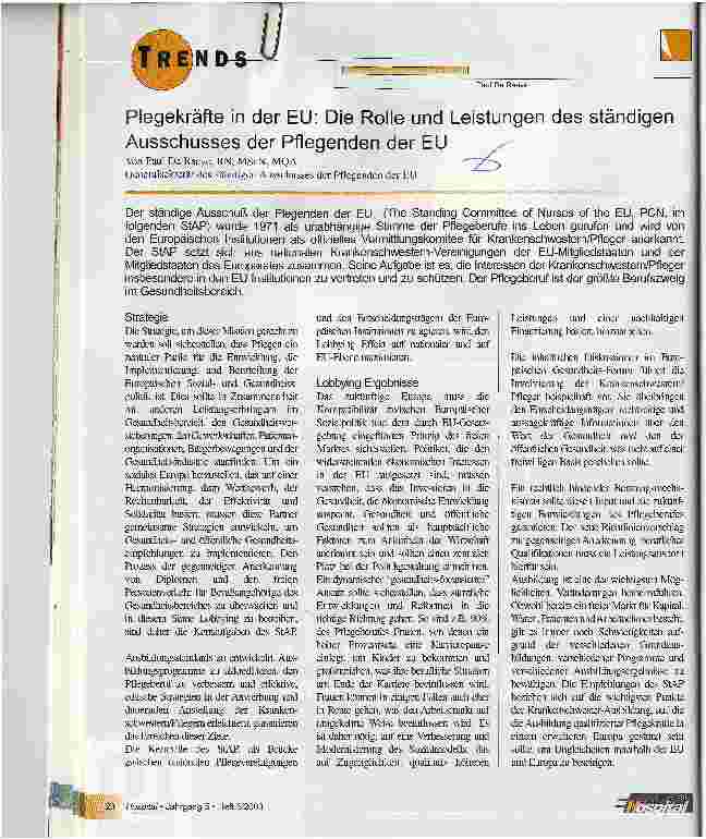 Vorschauseite 1: Plegekräfte in der EU: Die Rolle und Leistungen des ständigen Ausschusses der Pflegenden der EU