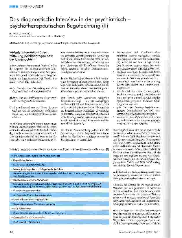 Vorschauseite 1: Das diagnostische Interview in der psychiatrisch psychotherapeutischen Begutachtung