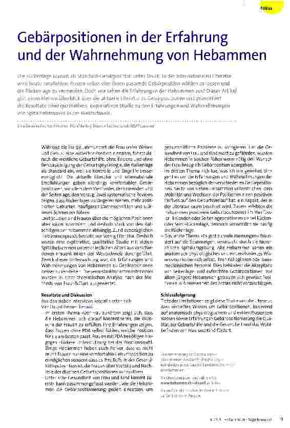 Vorschauseite 1: Gebärpositionen in der Erfahrung und der Wahrnehmung von Hebammen