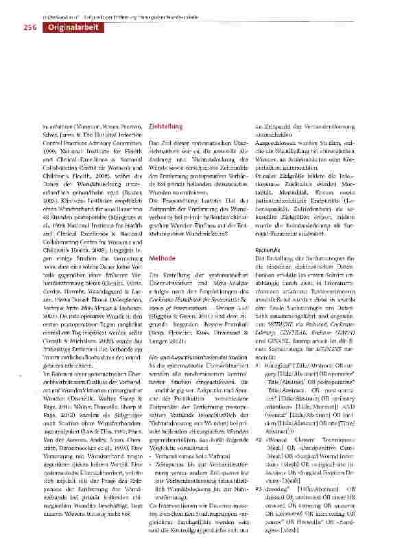 Vorschauseite 2: Zeitpunkt der Entfernung des Wundverbands bei primär heilenden chirurgischen Wunden: Eine Meta-Analyse
