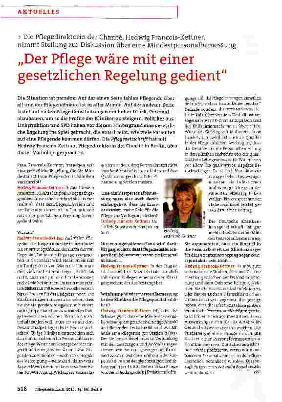 Vorschauseite 1: Der Pflege wäre mit einer gesetzlichen Regelung gedient