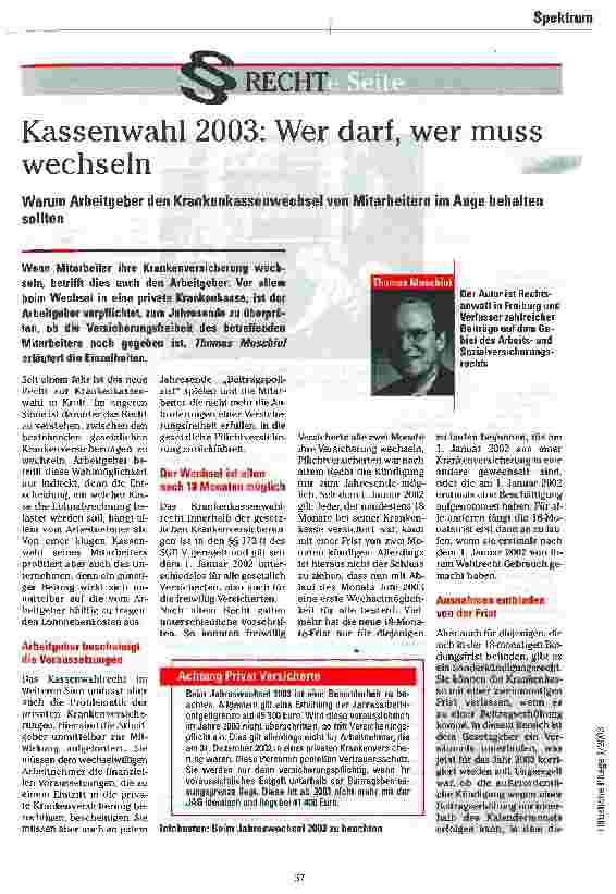 Vorschauseite 1: Kassenwahl 2003: Wer darf, wer muss wechseln