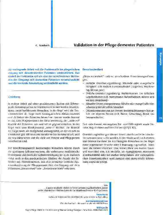 Vorschauseite 1: Validation in der Pflege dementer Patienten