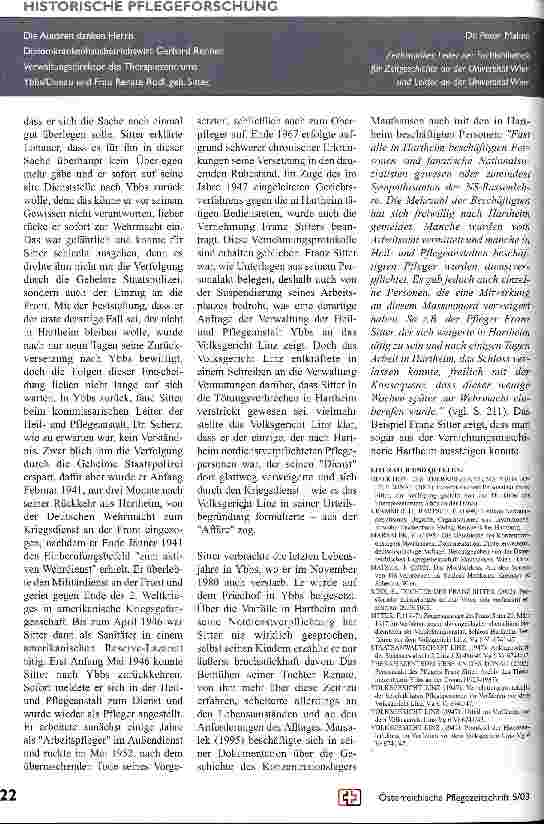 Vorschauseite 3: Österr. Pflegepersonen aus der Zeit des Nationalsozialismus, Teil 3 Der psychiatrische Krankenpfleger aus Ybbs/Donau: Franz Sitter