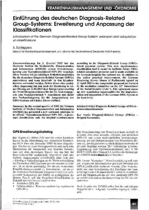 Vorschauseite 1: Einführung des deutschen Diagnosis-Related Group-Systems Erweiterung und Anpassung der Klassifikationen