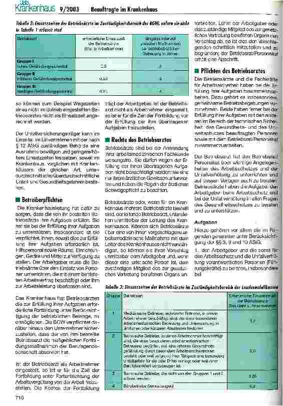Vorschauseite 3: Beauftragte im Krankenhaus (VIII) Betriebsarzt