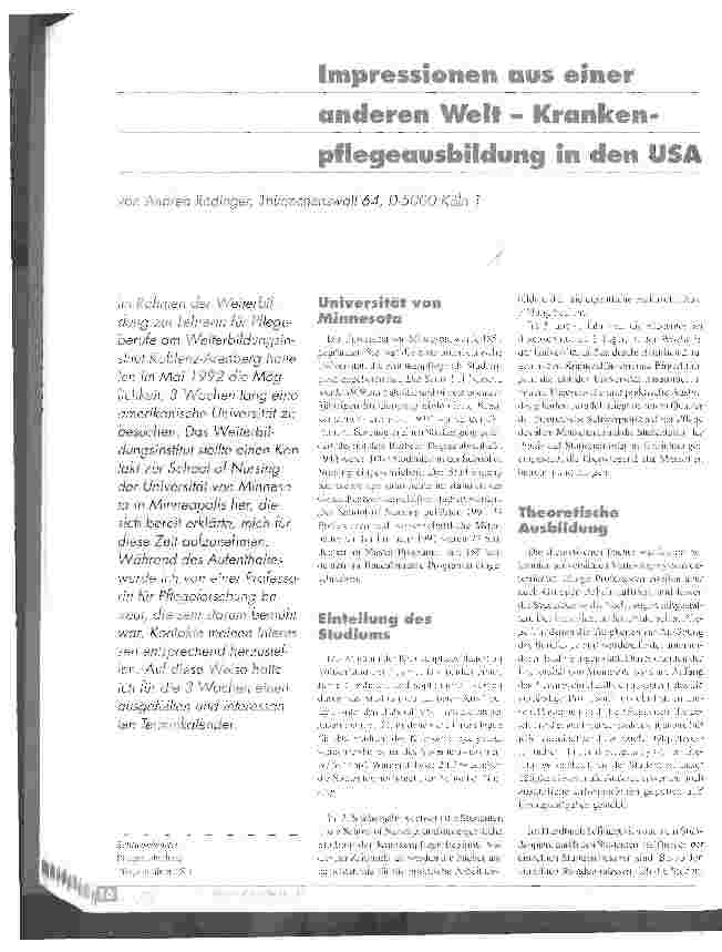 Vorschauseite 1: Impressionen aus einer anderen Welt Krankenpflegeausbildung in den USA