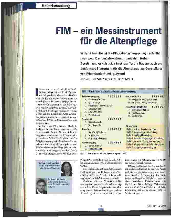 Vorschauseite 1: FIM - ein Messinstrument für die Altenpflege