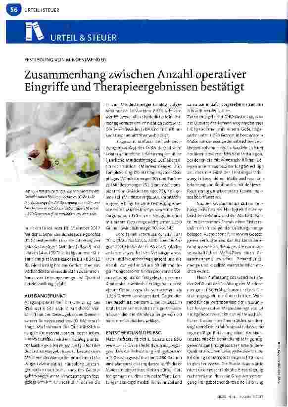 Vorschauseite 1: Zusammenhang zwischen Anzahl operativer Eingriffe und Tnerapieergebnissen bestätigt