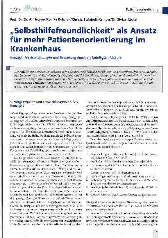 Vorschauseite 1: „Selbsthilfefreundlichkeit als Ansatz für mehr Patientenorientierung im Krankenhaus