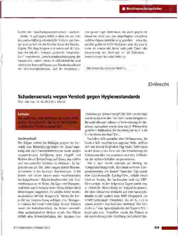 Vorschauseite 1: Schadensersatz wegen Verstoß gegen Hygienestandards