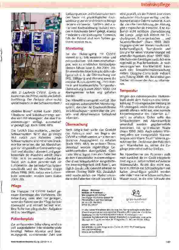 Vorschauseite 2: Pflege bei Nierenersatztherapie am Beispiel der kontinuierlichen venovenösen Hämofiltration (CVVHF)
