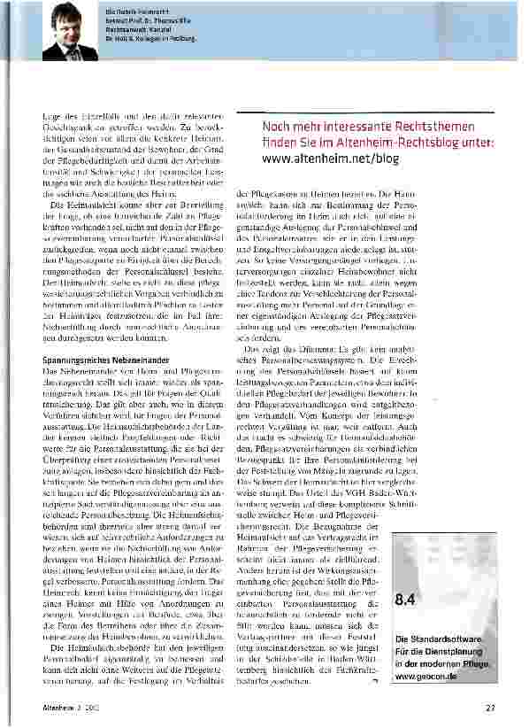 Vorschauseite 2: Heimaufsicht hat den Personalbedarf eigenständig zu messen