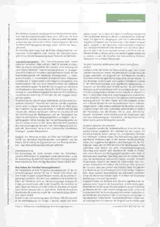 Vorschauseite 2: Nutzerfreundliche Studienzusammenfassung Wirksamkeit eines frühzeitigen Interventionsprogramms für gefährdete Jungen im Vorschulalter: eine Studie mit zwei Gruppenkontrollstudien