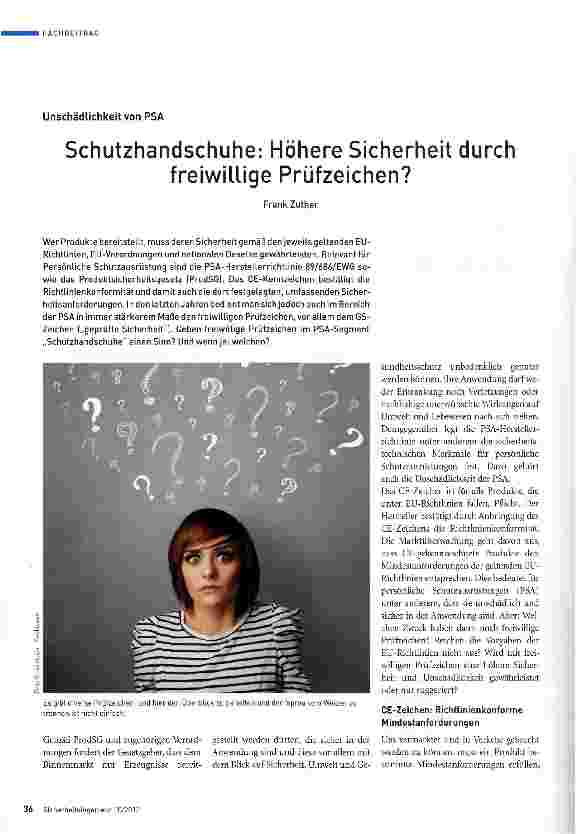 Vorschauseite 1: Schutzhandschuhe: Höhere Sicherheit durch freiwillige Prüfzeichen?