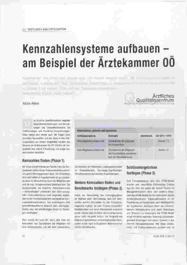 Vorschauseite 1: Kennzahlensysteme aufbauen am Beispiel der Ärztekammer OÖ