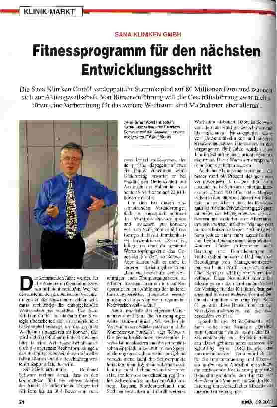 Vorschauseite 1: Fitnessprogramm für den nächsten Entwicklungsschritt Sana Kliniken GmbH