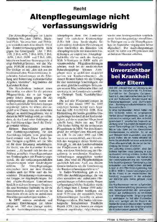 Vorschauseite 1: Altenpflegeumlage nicht verfassungswidrig