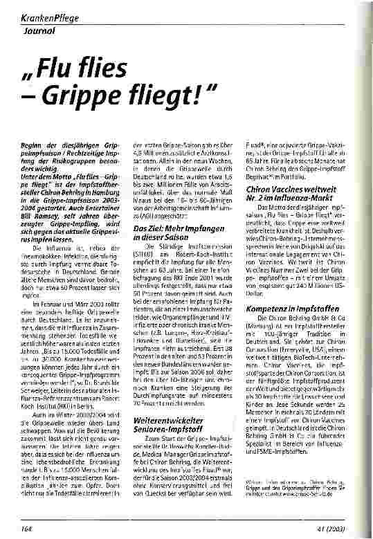 Vorschauseite 1: Flu flies - Grippe fliegt!